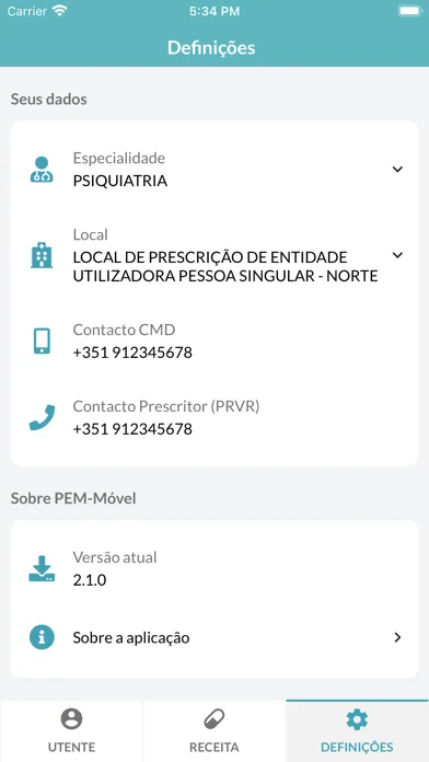 Capturas de tela do PEM Móvel