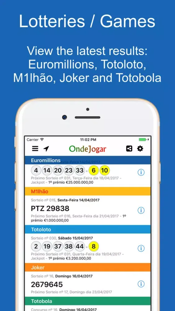 Tangkapan skrin Onde Jogar: Euromillions