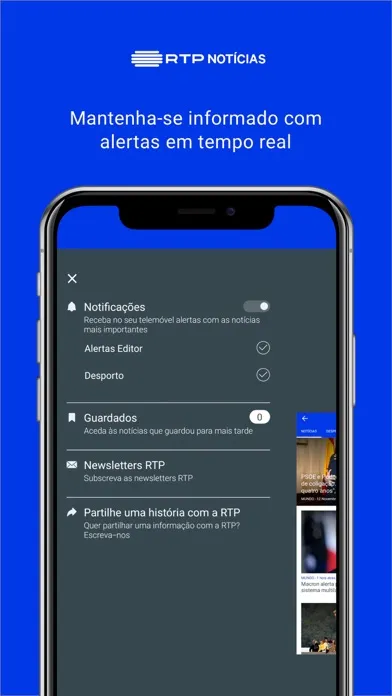 Capturas de tela do RTP Notícias