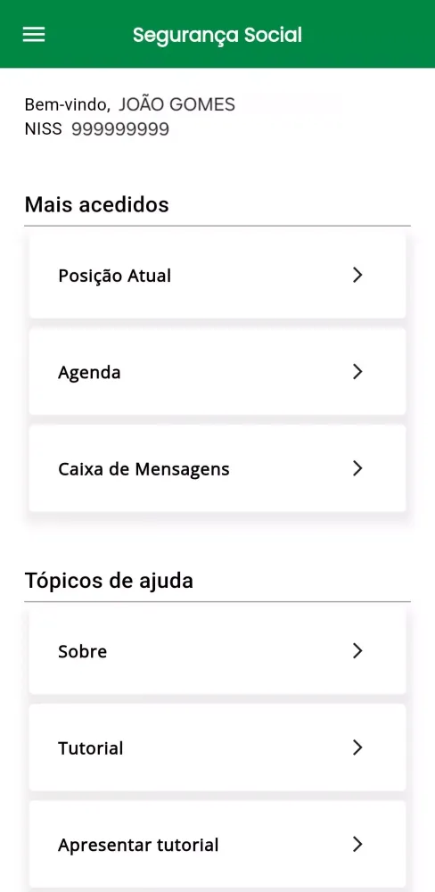 Zrzuty ekranu Segurança Social