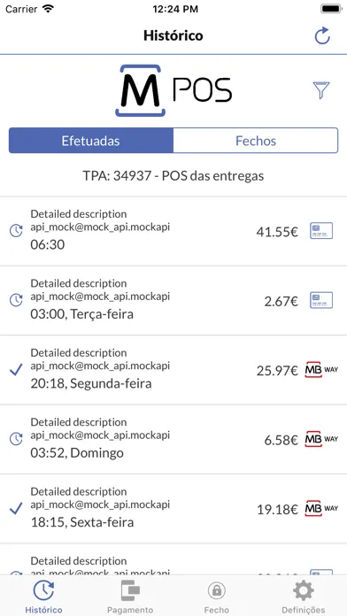 Capturas de tela do mPOS