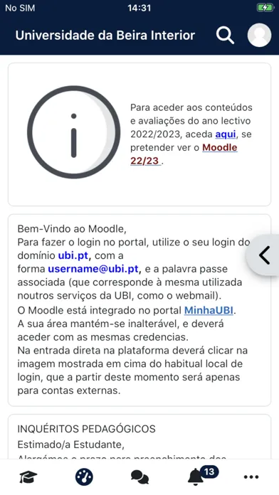 Screenshot di Moodle UBI