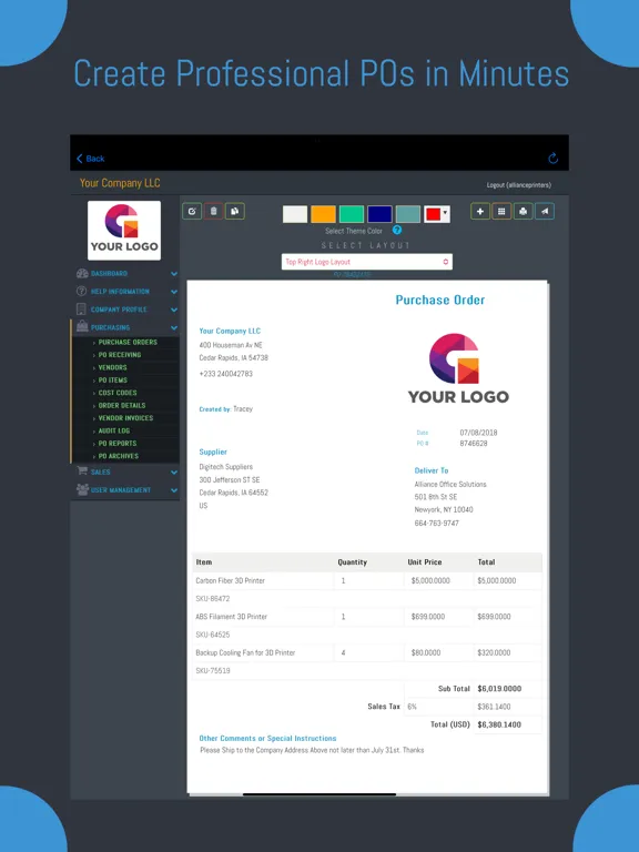 Purchase Order Builder iPad  स्क्रीनशॉट