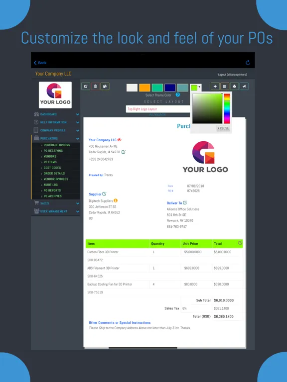 Purchase Order Builder iPad  स्क्रीनशॉट