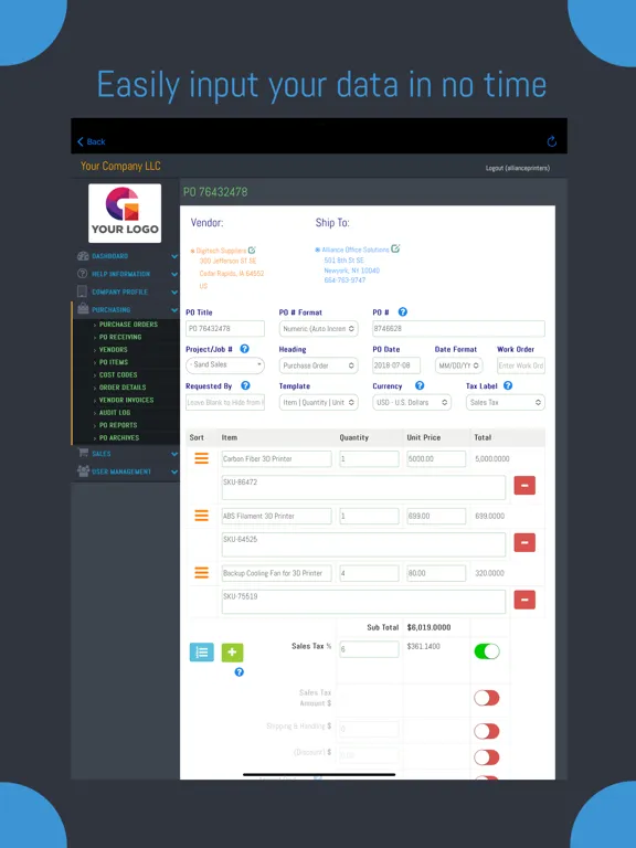 Purchase Order Builder iPad  स्क्रीनशॉट