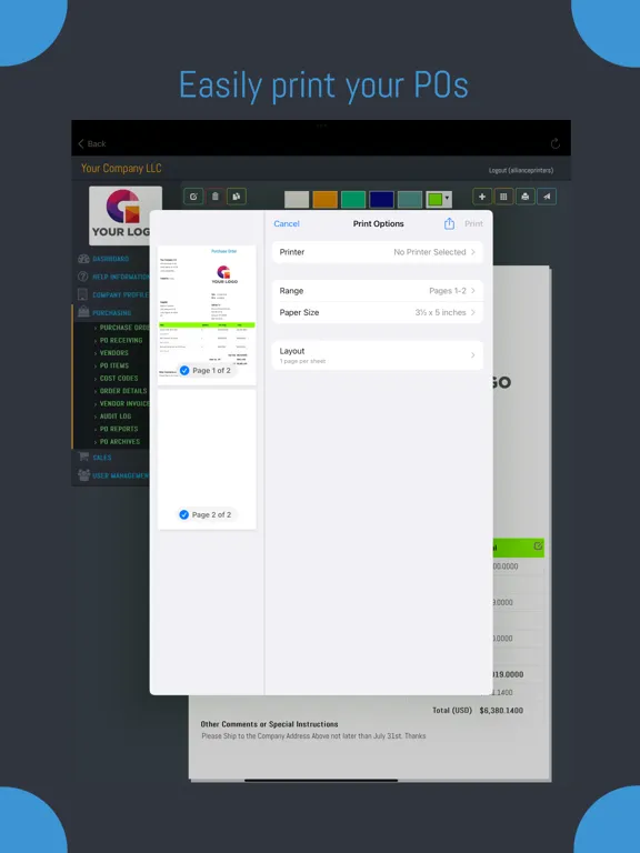 Purchase Order Builder iPad  स्क्रीनशॉट