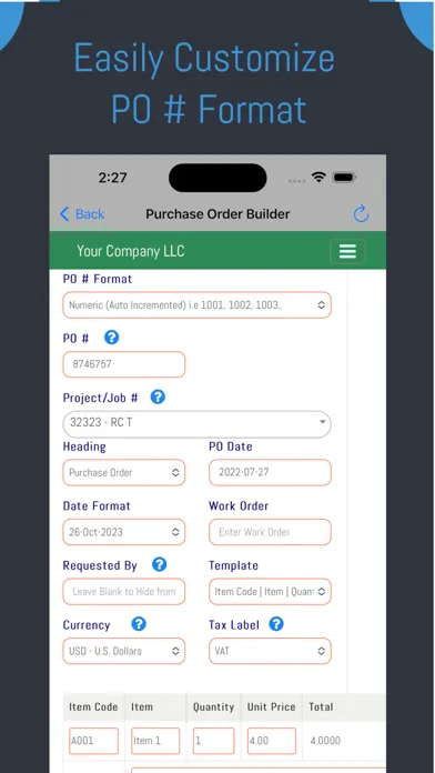 Purchase Order Builder स्क्रीनशॉट