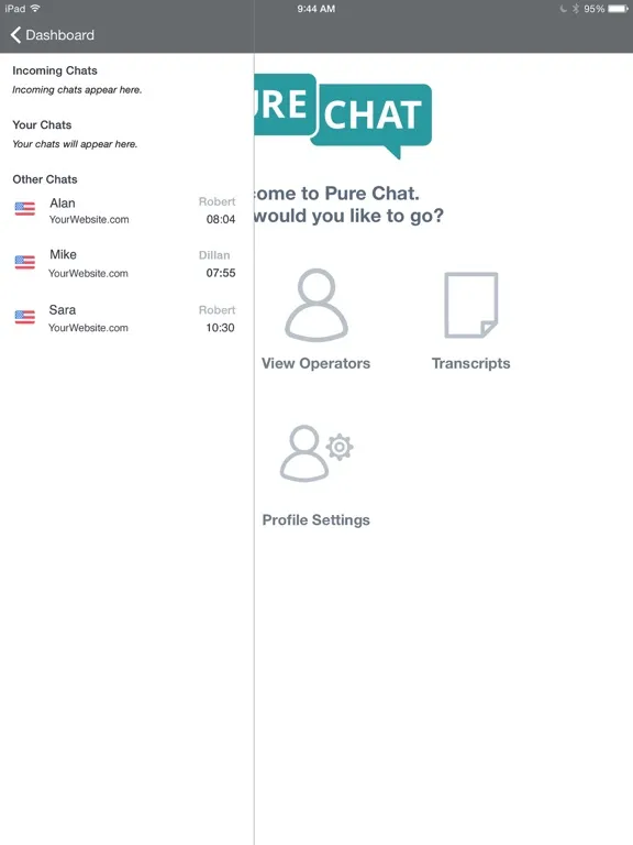 Pure Chat : Live Website Chat iPad  Screenshots