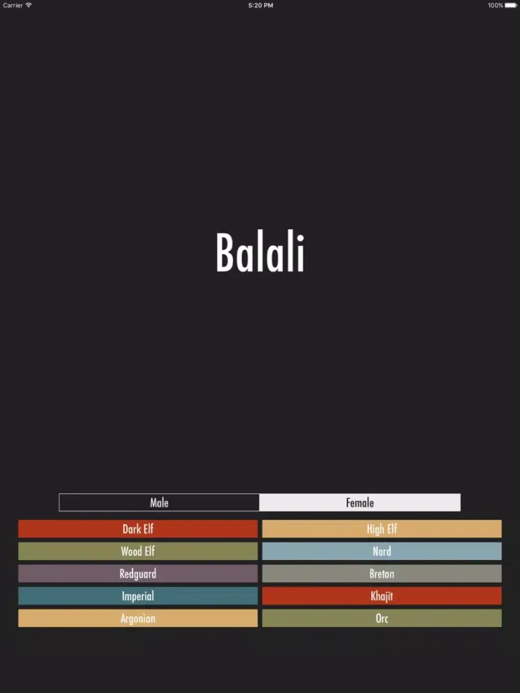 Ảnh chụp màn hình của Elder Scrolls Name Generator iPad 
