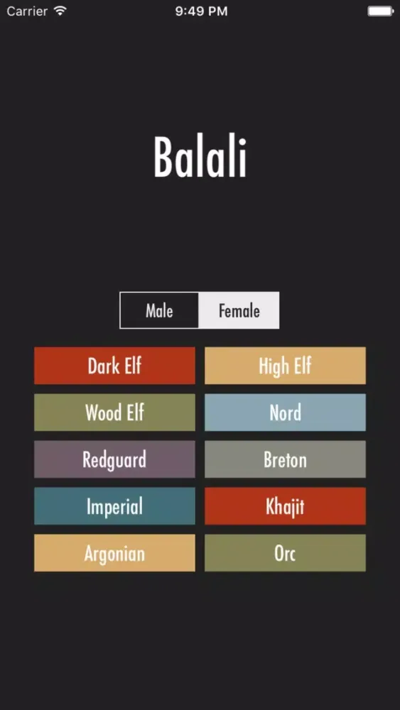 Ảnh chụp màn hình của Elder Scrolls Name Generator
