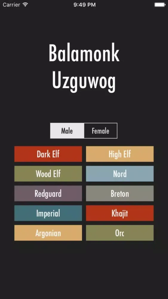 Ảnh chụp màn hình của Elder Scrolls Name Generator