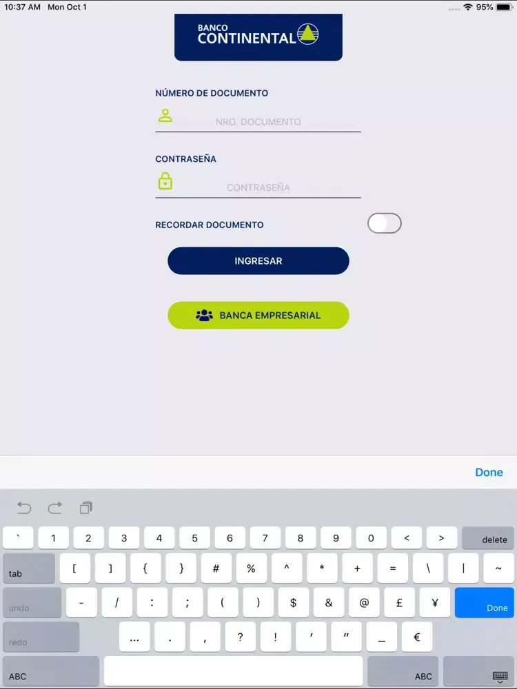 Zrzuty ekranu Banco Continental iPad 