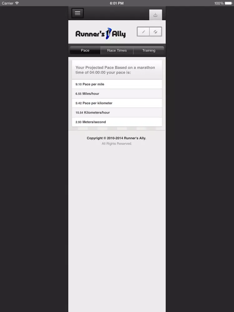 Zrzuty ekranu RUNNING PACE CALCULATOR iPad 