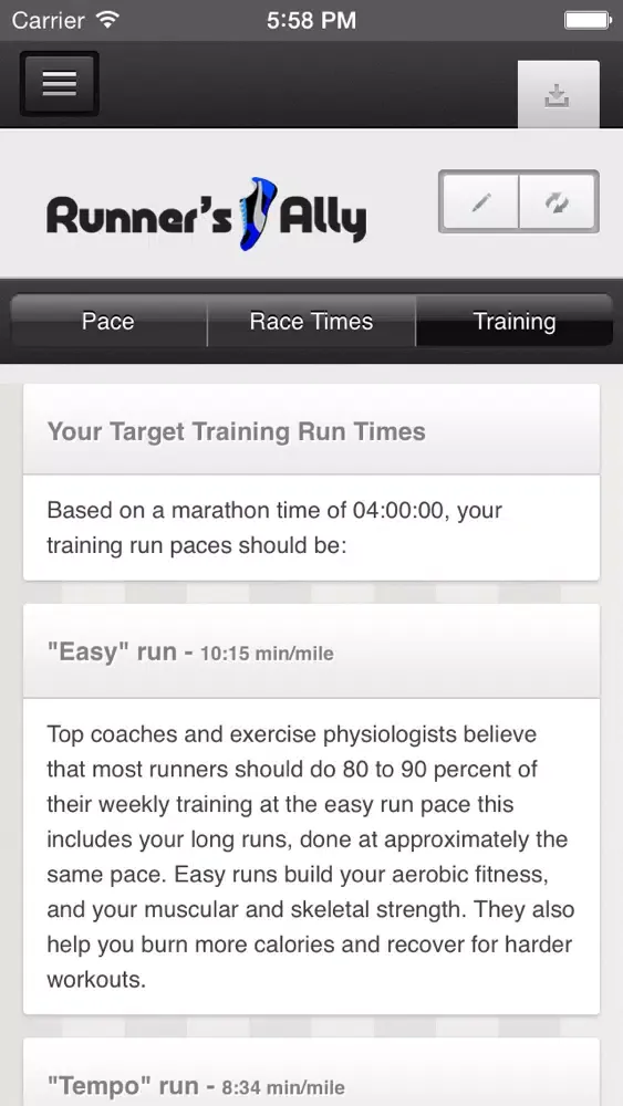 Zrzuty ekranu RUNNING PACE CALCULATOR