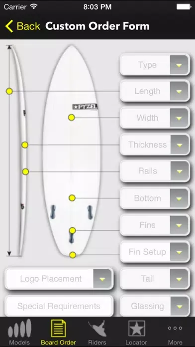 Tangkapan skrin Pyzel Surfboards