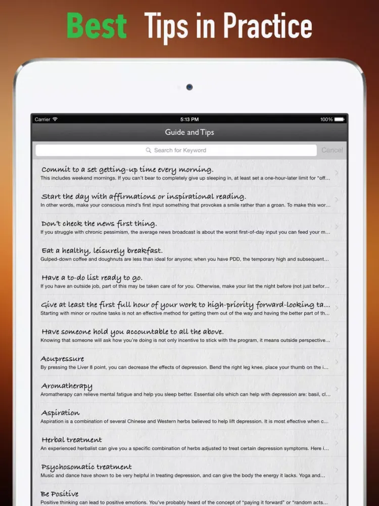Dysthymia Self Help: Guide Tutorial with Daily Support iPad  Screenshots