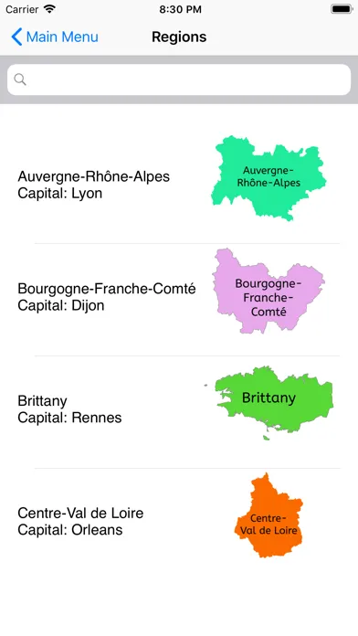 Zrzuty ekranu France Regions and Capitals