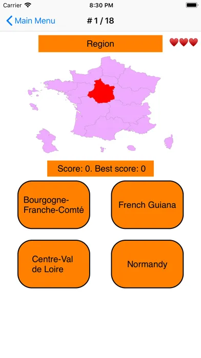 Zrzuty ekranu France Regions and Capitals