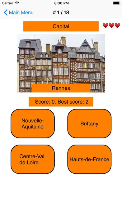 Zrzuty ekranu France Regions and Capitals