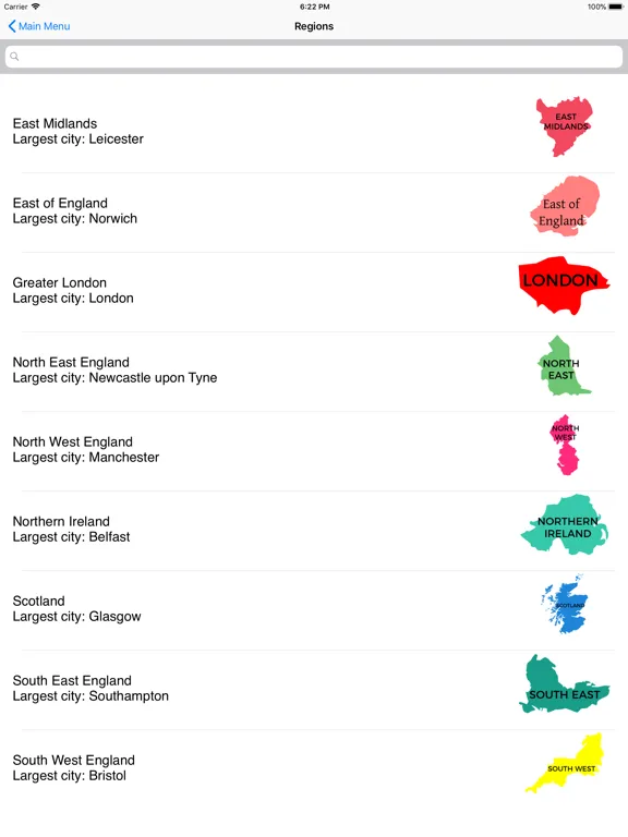 Capturas de tela do Regions of the United Kingdom iPad 