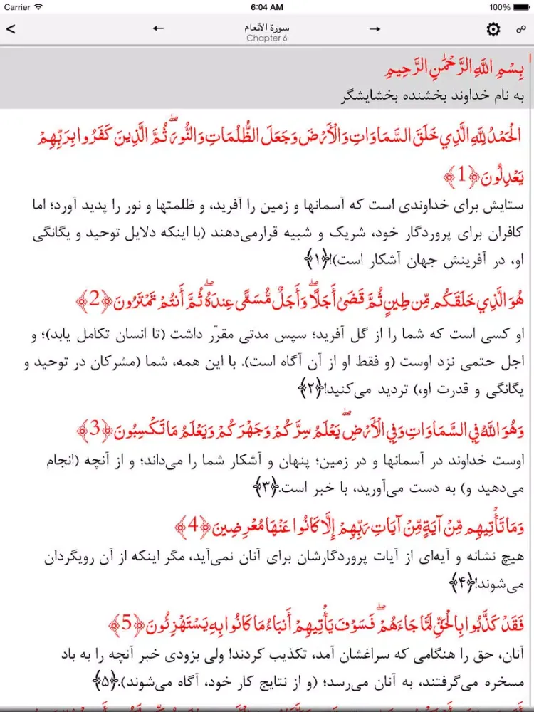 Ảnh chụp màn hình của Quran Farsi iPad 