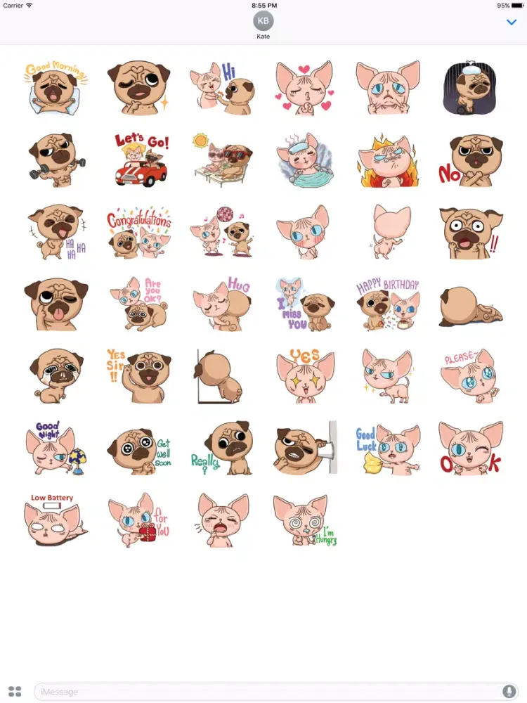 Lily Pug and Loki Sphynx. Stickers by Design73 iPad 应用截图