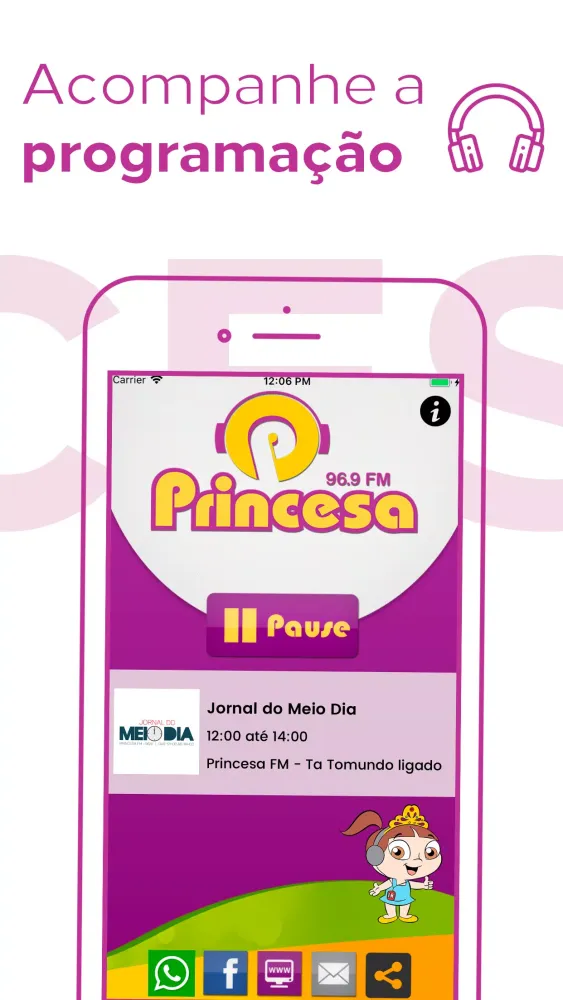 Capturas de tela do Rádio Princesa FM 96.9