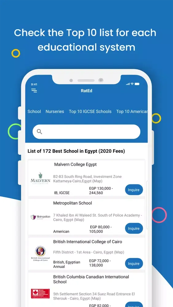 Tangkapan skrin RatEd – Best School Finder