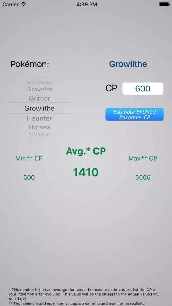 CP Estimator: Evolution CPEstimator for Pokemon Go应用截图