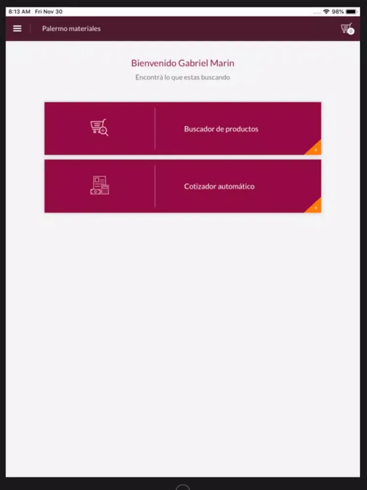 Tangkapan skrin Palermo Materiales iPad 