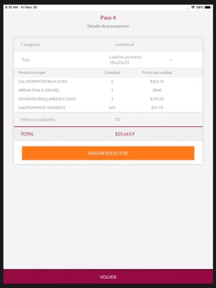 Tangkapan skrin Palermo Materiales iPad 
