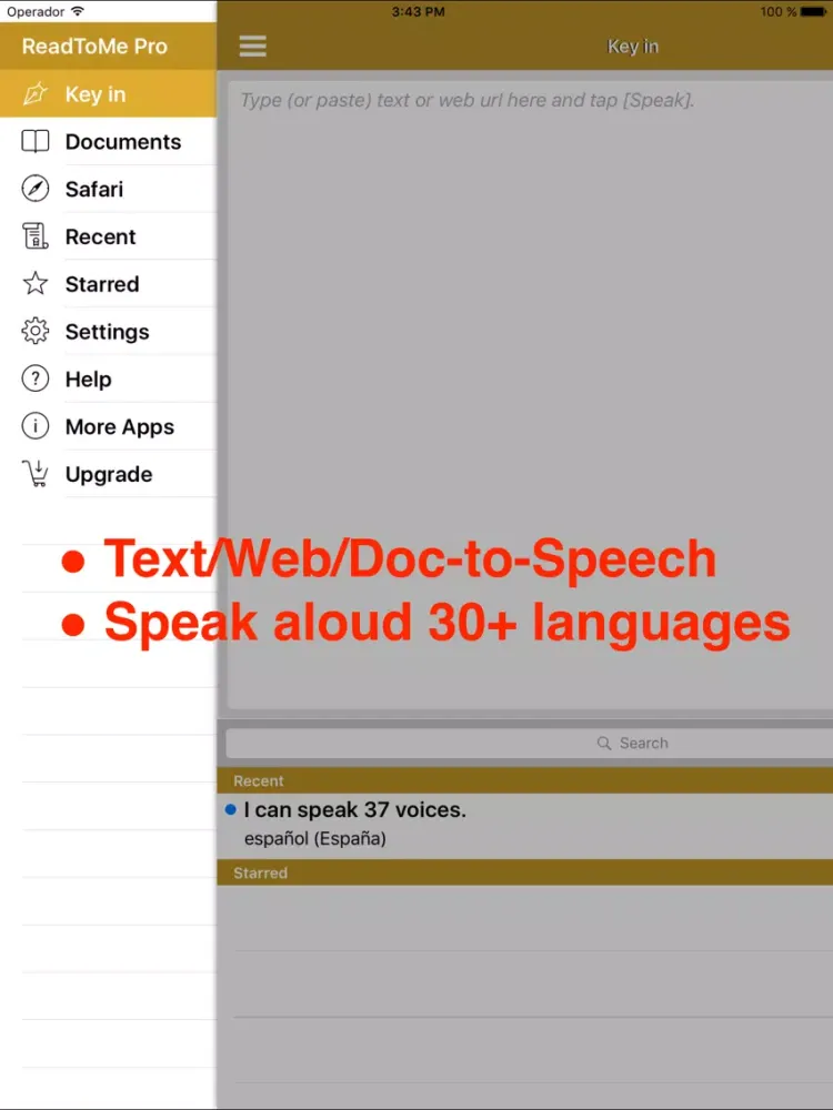 Tangkapan layar ReadToMe (Text-to-Speech) iPad 
