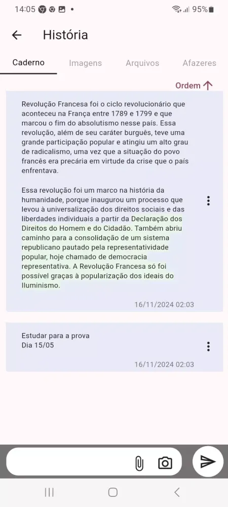 Tangkapan skrin Caderno de 20 Matérias