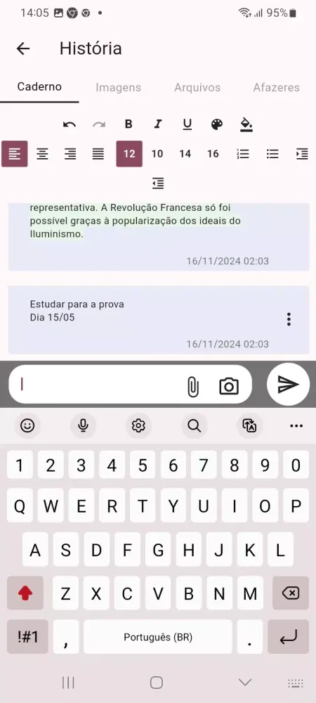 Tangkapan skrin Caderno de 20 Matérias