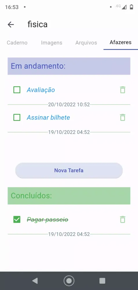 Tangkapan skrin Caderno de 20 Matérias