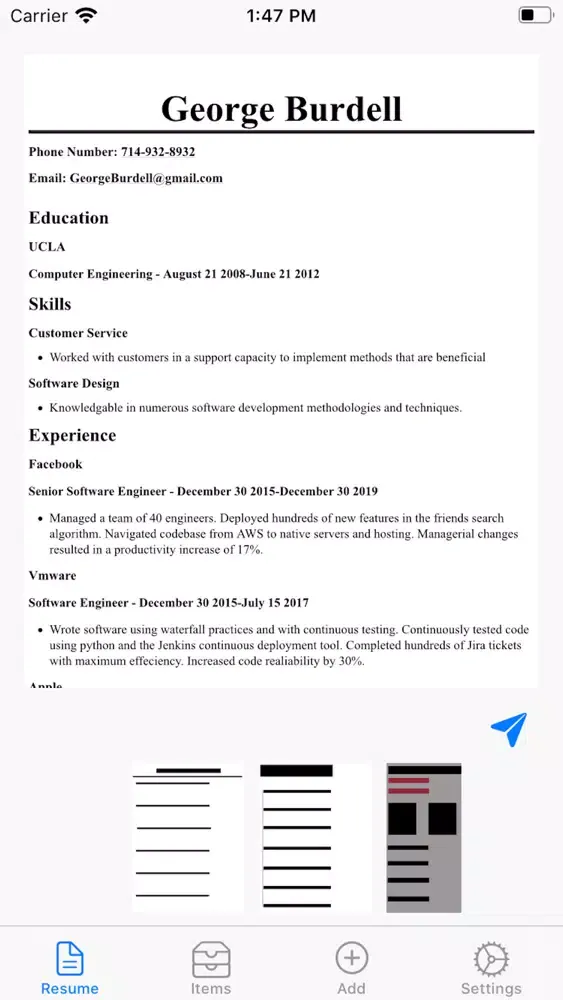 Capturas de tela do Resume Writer(Basic)