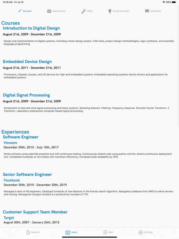 ภาพหน้าจอของ Resume Writer(Pro) iPad 
