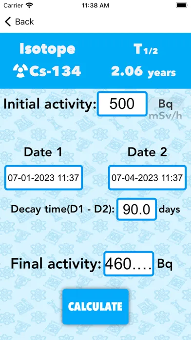 Capturas de tela do Decay calc