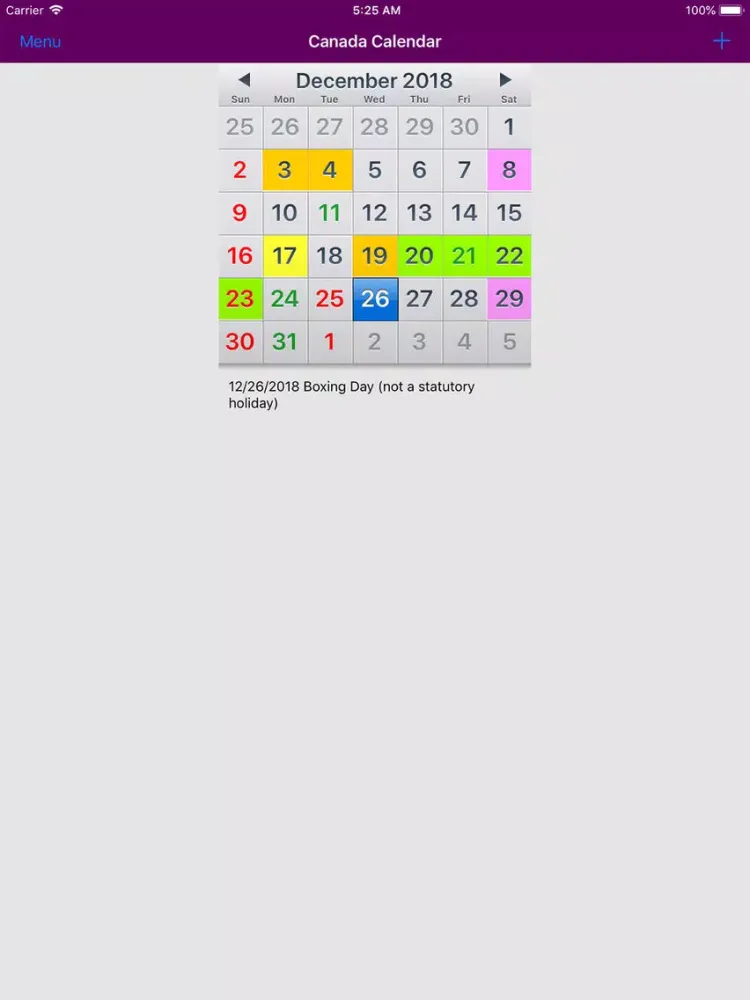 Capturas de pantalla de 2019 Canada Calendar NoAds iPad 