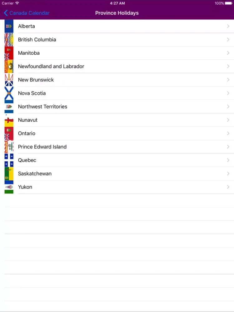 Capturas de pantalla de 2019 Canada Calendar NoAds iPad 