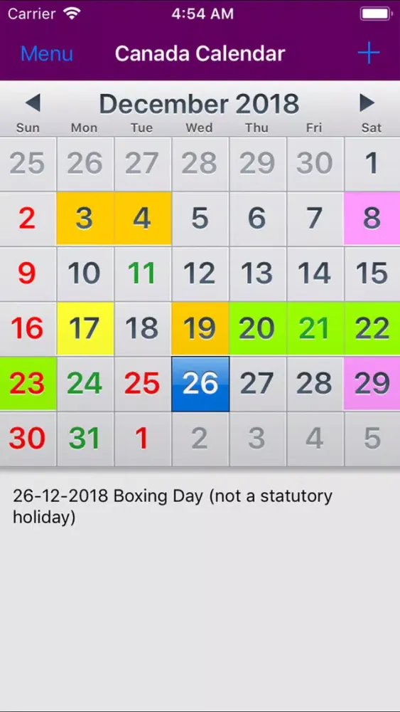 Capturas de pantalla de 2019 Canada Calendar NoAds
