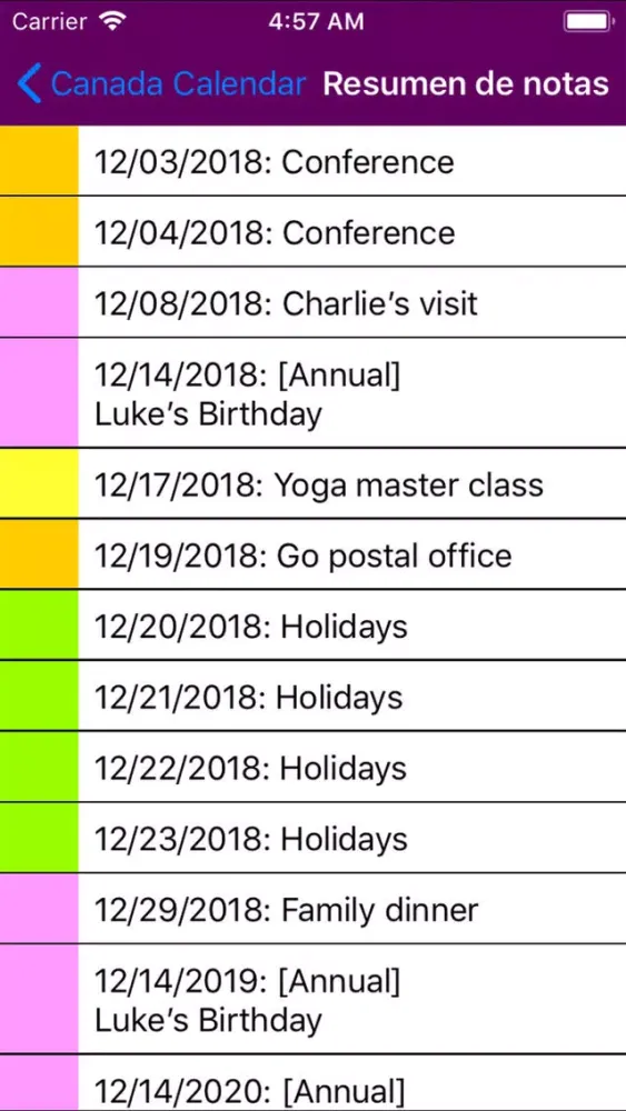 Capturas de pantalla de 2019 Canada Calendar NoAds