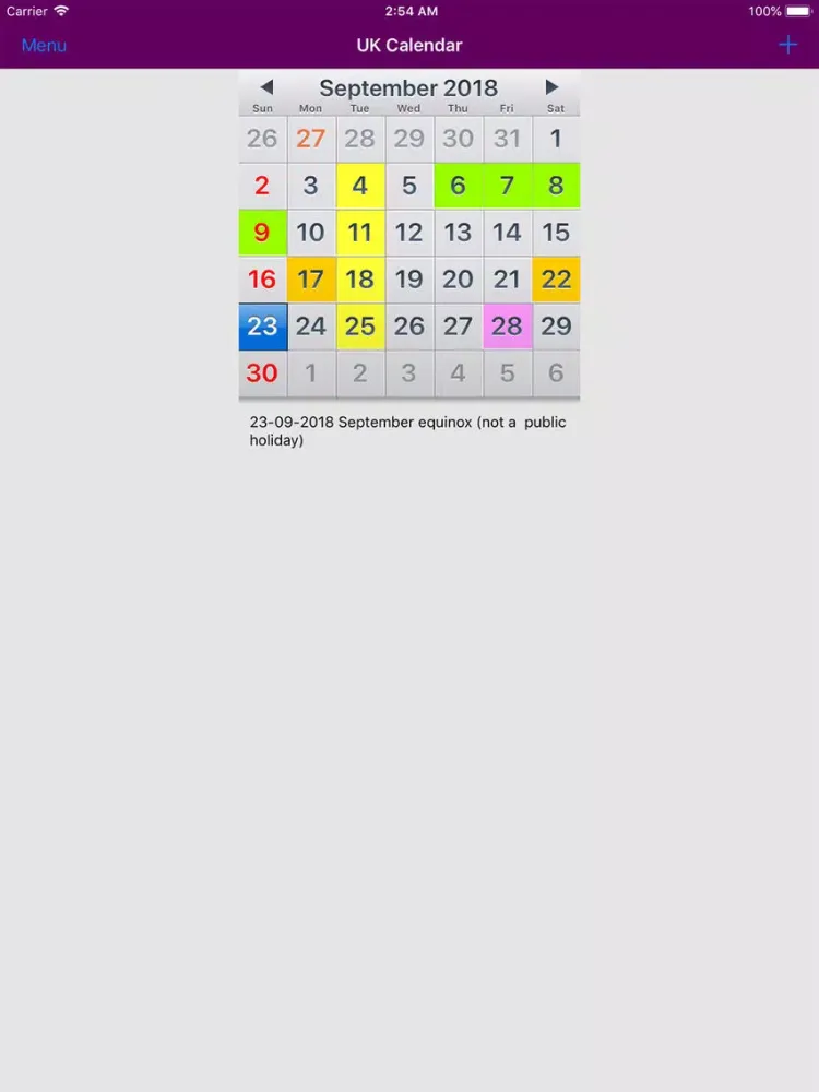 Zrzuty ekranu 2019 UK Holiday Calendar iPad 