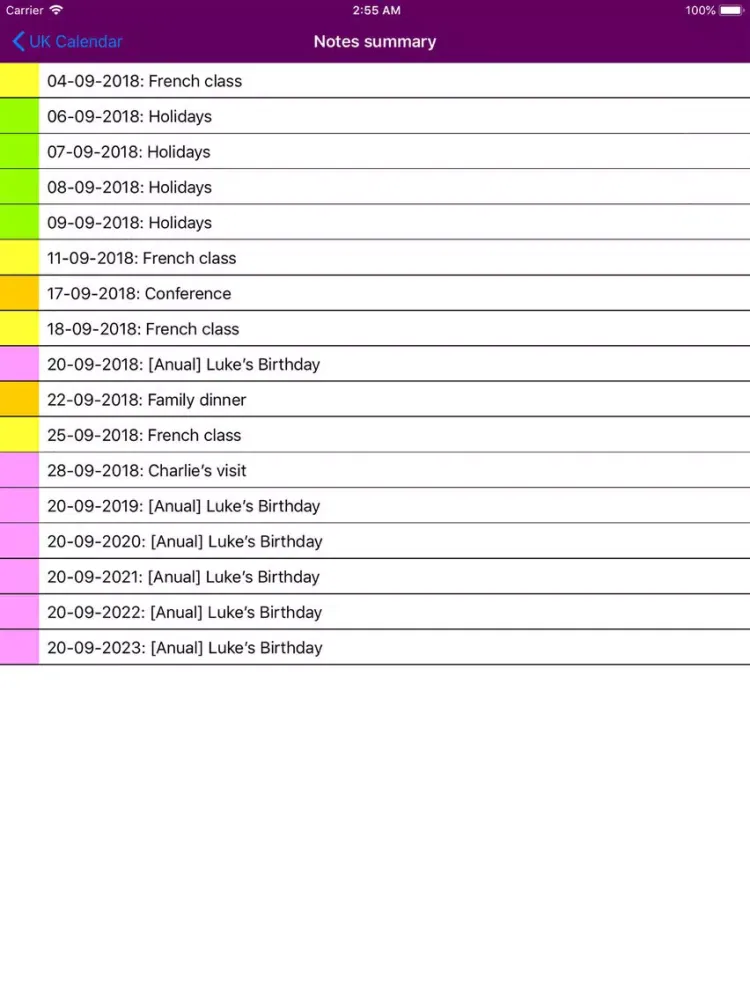 Zrzuty ekranu 2019 UK Holiday Calendar iPad 