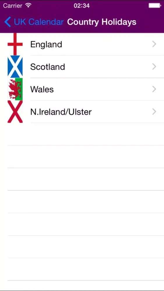 Zrzuty ekranu 2019 UK Holiday Calendar