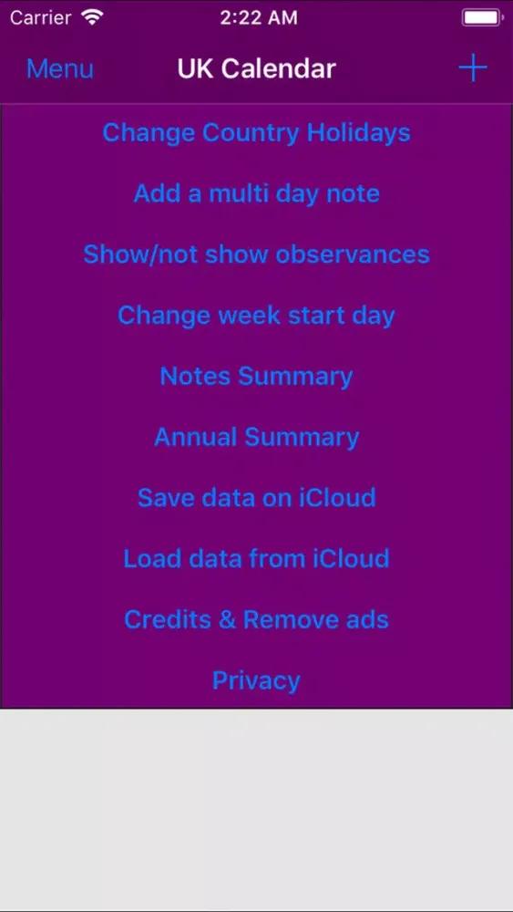 Zrzuty ekranu 2019 UK Holiday Calendar