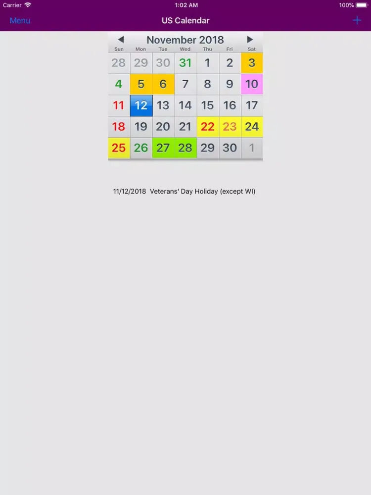 2019 US Holiday Calendar NoAds iPad 应用截图