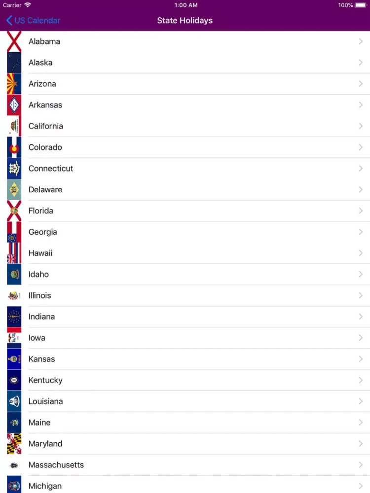 2019 US Holiday Calendar NoAds iPad 应用截图