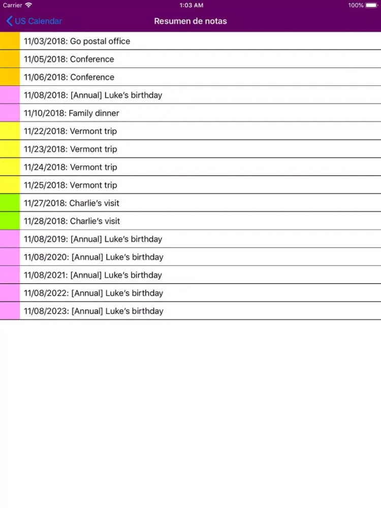 2019 US Holiday Calendar NoAds iPad 应用截图