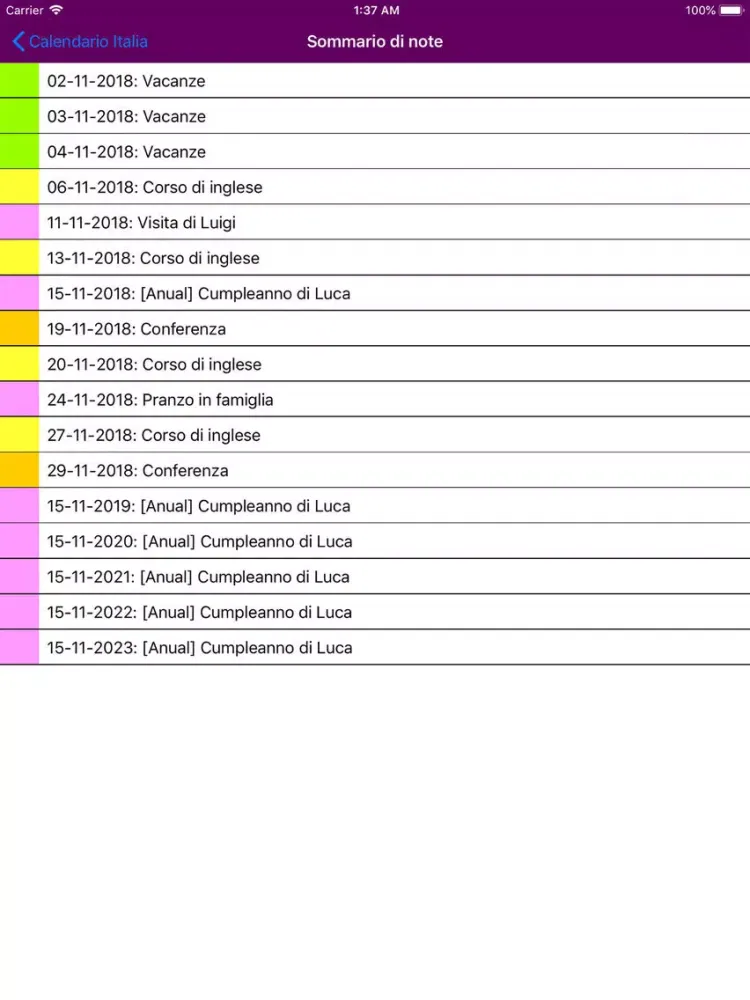 Calendario Italia 2019 iPad  Screenshots